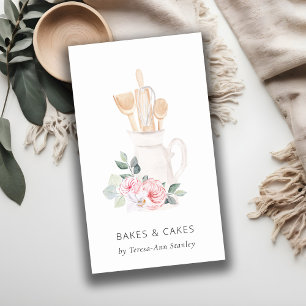 Blush Pink Utensils Catering Floral Roller Whisk Business Card