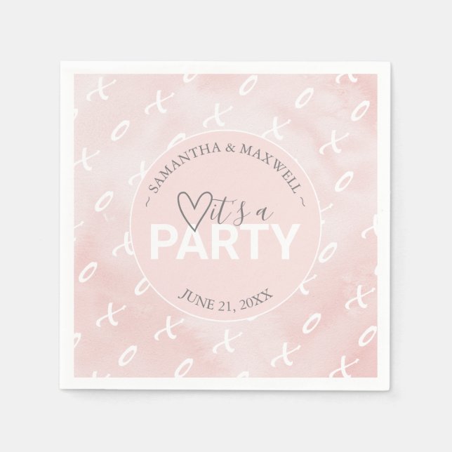 Blush Pink Valentine's X's and O's Themed Napkin (Front)