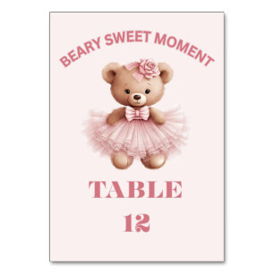 BLUSH PINK VERTICAL BEARY SWEET GIRL BABY SHOWER  TABLE NUMBER