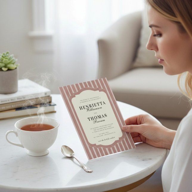 Blush Pink Vertical Stripe QR Wedding Invite (Creator Uploaded)