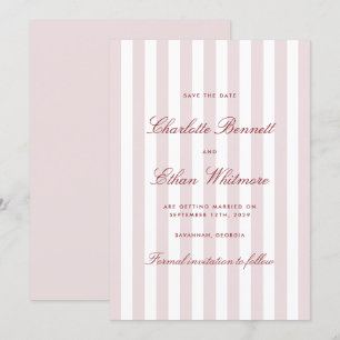 Blush Pink Vertical Stripes Modern Save the Date Invitation