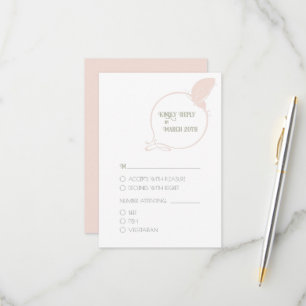 Blush Pink  Vintage Art Nouveau Butterfly Wedding RSVP Card