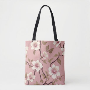 Blush Pink Vintage Floral Branch Pattern Tote Bag