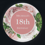 Blush Pink Vintage Floral Greenery 18th Birthday Paper Plate<br><div class="desc">Beautiful blush pink vintage floral and greenery 18th birthday party paper plates customised with your name.</div>