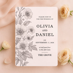 Blush Pink Vintage Floral Romantic Garden Wedding Invitation