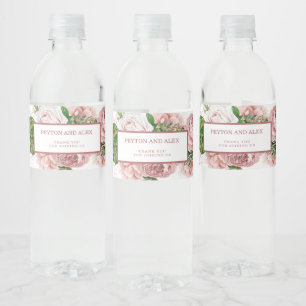 Blush Pink Vintage Floral Roses Wedding Engagement Water Bottle Label