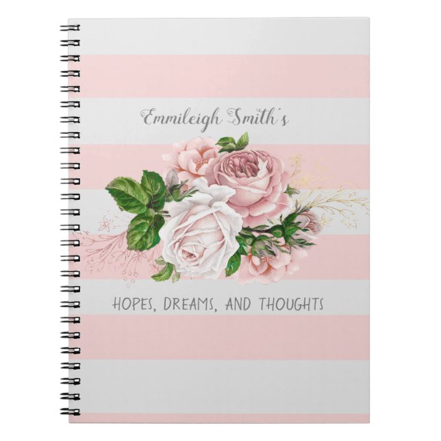 Blush Pink Vintage Floral Stripes Diary Journal (Front)