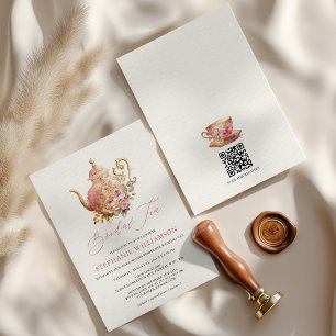 Blush Pink Vintage Floral Teapot Bridal Shower Tea Invitation