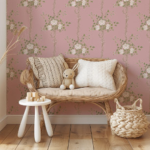 Blush Pink Vintage Floral Vine Wallpaper