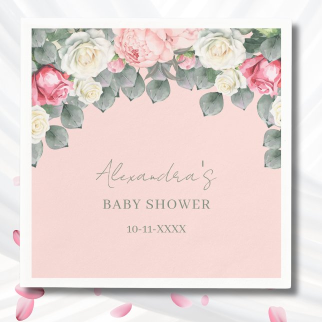 Blush Pink Vintage Garden Roses Baby Shower Napkin (Creator Uploaded)