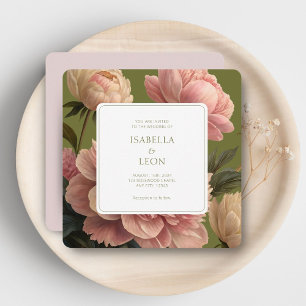 Blush Pink   Vintage Olive & Rose Wedding  Invitation
