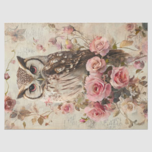 Blush Pink Vintage Owl Floral Decoupage Tissue Paper