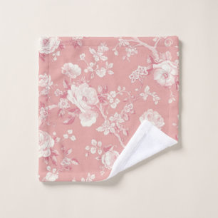 Blush Pink Vintage Rose Toile Floral Pattern Wash Cloth