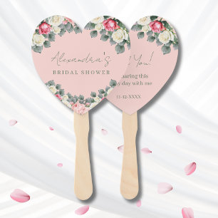 Blush Pink Vintage Roses Bridal Shower Thank You Hand Fan