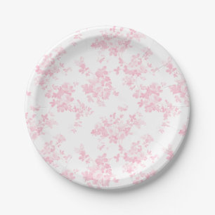 Blush pink vintage roses elegant floral paper plate
