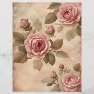 Blush pink vintage roses scrapbook paper