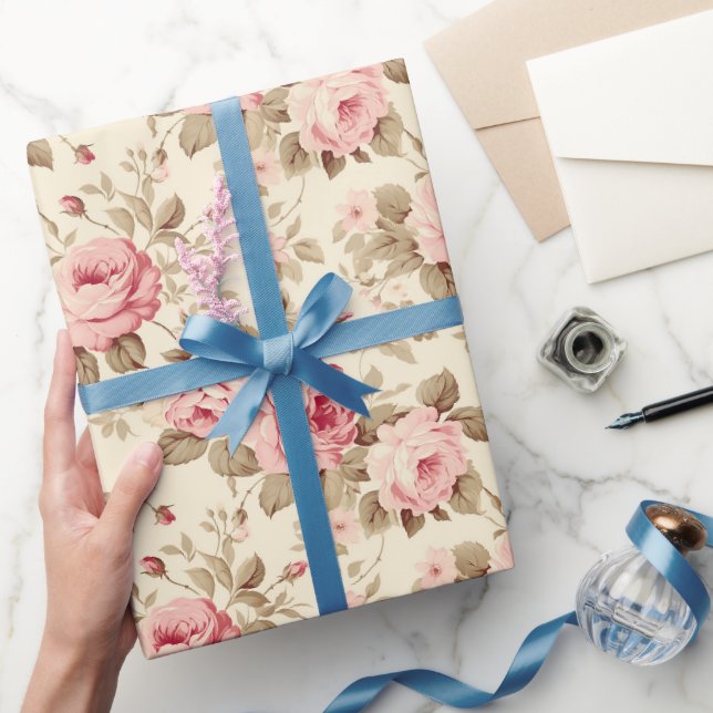 Blush Pink Vintage Roses Wrapping Paper (Gifting)
