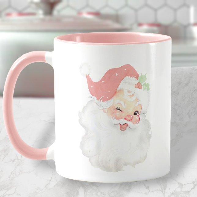 Blush Pink Vintage Winking Santa Christmas Mug (Creator Uploaded)