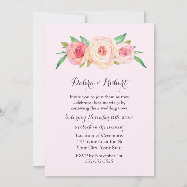 Blush Pink Vow Renewal Invitation (Back)