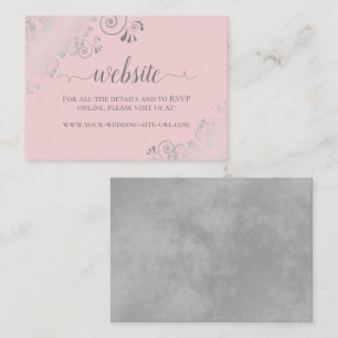 Blush Pink w/ Elegant Silver Lace Wedding Website Enclosure Card