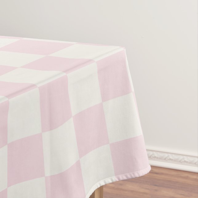 Blush Pink & Warm White Modern Chequered Tablecloth (In Situ)