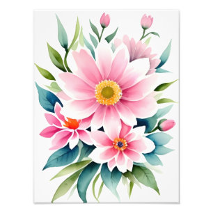 Blush Pink Water Lilies Watercolor Painting Photo Print