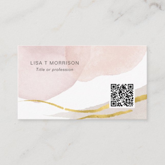 Blush pink watercolor abstract modern QR code Business Card (Front)
