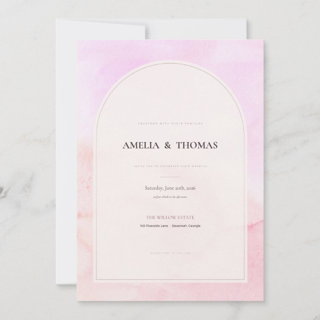 Blush Pink Watercolor Arch Wedding Invitation (Front)