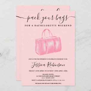 Blush pink watercolor bag bachelorette weekend invitation