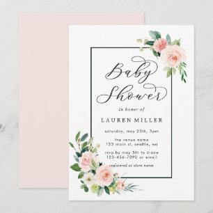 Blush Pink Watercolor Bloom Baby Shower Invitation
