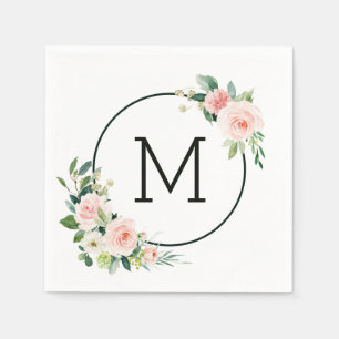 Blush Pink Watercolor Bloom Monogram Napkin