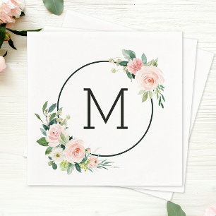 Blush Pink Watercolor Bloom Monogram Napkin