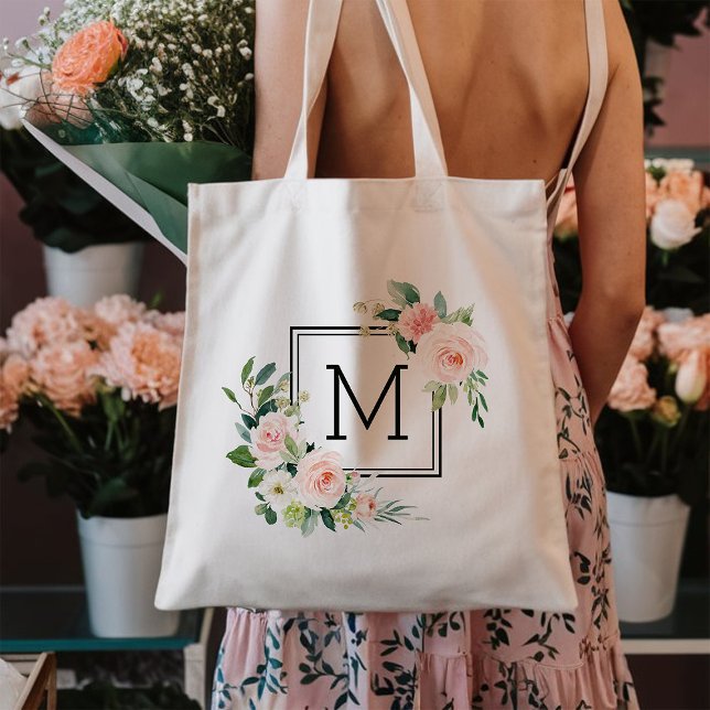 Blush Pink Watercolor Bloom Monogram Tote Bag (Creator Uploaded)