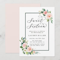 Blush Pink Watercolor Bloom Sweet Sixteen