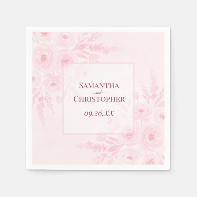 Blush Pink Watercolor Boho Floral Elegant Wedding Napkin (Front)