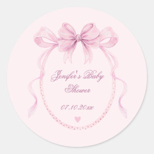Blush Pink Watercolor Bow Baby Shower Favour Label