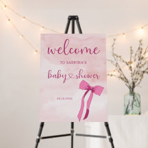 Blush Pink Watercolor Bow Baby Shower Welcome Sign