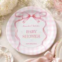 Blush Pink Watercolor Bow Gingham Baby Girl Shower