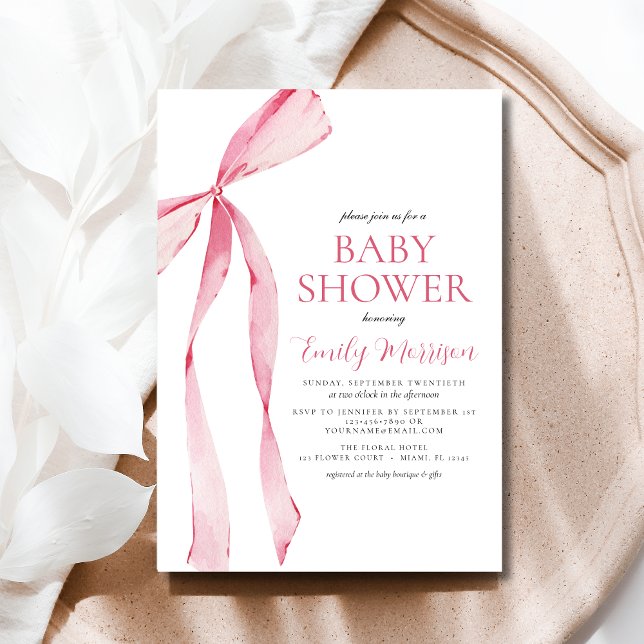 Blush Pink Watercolor Bow Girl Baby Shower Invitation (Creator Uploaded)