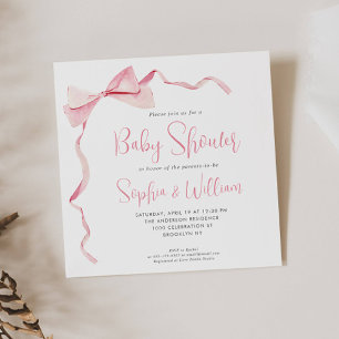 Blush Pink Watercolor Bow Ribbon Girl Baby Shower Invitation