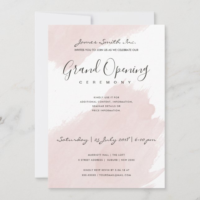 BLUSH PINK WATERCOLOR BRUSHSTROKE OPENING CEREMONY INVITATION (Front)