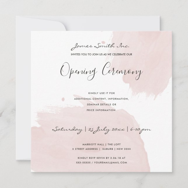 BLUSH PINK WATERCOLOR BRUSHSTROKE OPENING CEREMONY INVITATION (Front)