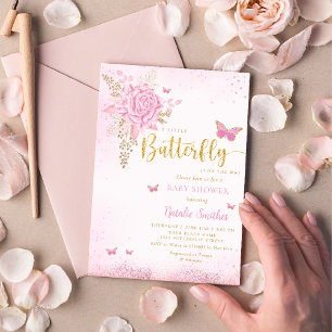 Blush Pink Watercolor Butterfly Girl Baby Shower Invitation
