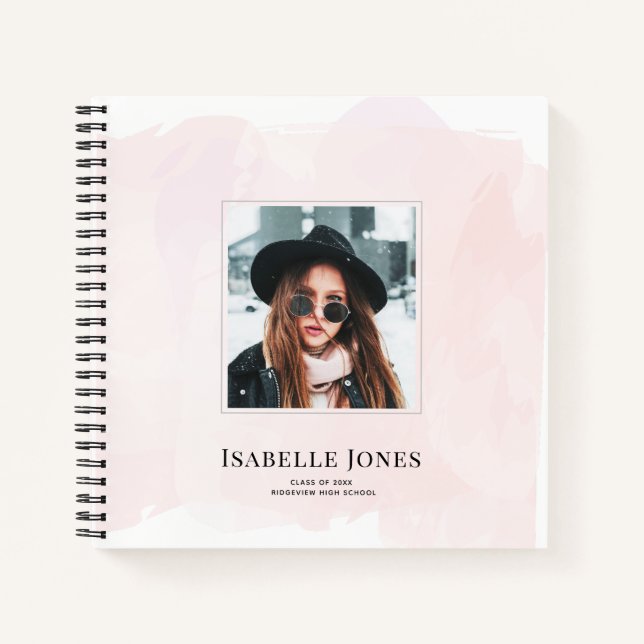 Blush Pink Watercolor Chic Photo Graduation Notebook (Front)