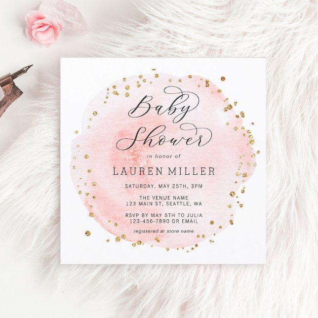 Blush Pink Watercolor Circle Baby Shower Square Invitation (Creator Uploaded)