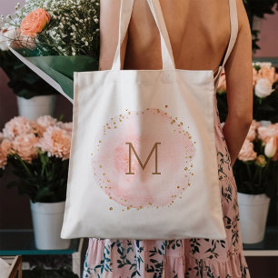 Blush Pink Watercolor Circle Monogram Tote Bag