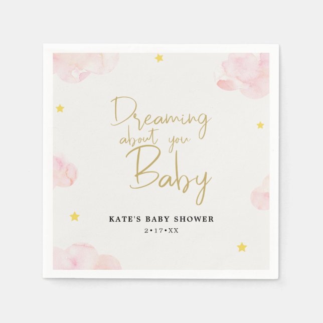 Blush Pink Watercolor Clouds Girl Baby Shower Napkin (Front)