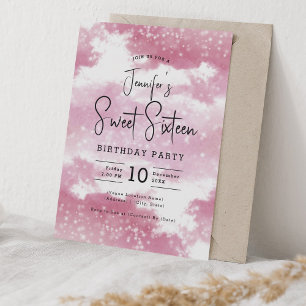 Blush Pink Watercolor Clouds Sweet 16 Party Invitation