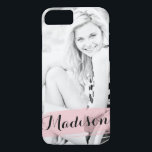 Blush Pink Watercolor Custom Photo Personalised Case-Mate iPhone Case<br><div class="desc">Trendy custom design featuring your favourite photo. Blush pink transparent watercolor brush with your name on it. Stylish script font.</div>