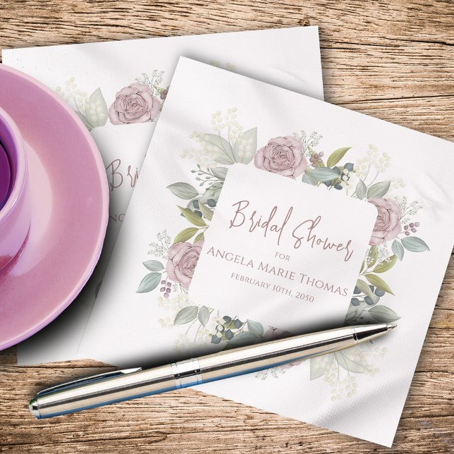 Blush Pink Watercolor Cute Floral Custom Napkin (Bridal shower custom napkins.)